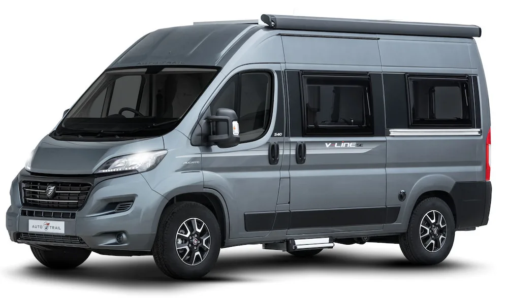 Exterior view of a 2023 Auto-Trail V-Line SE 540 camper van with grey paintowork.