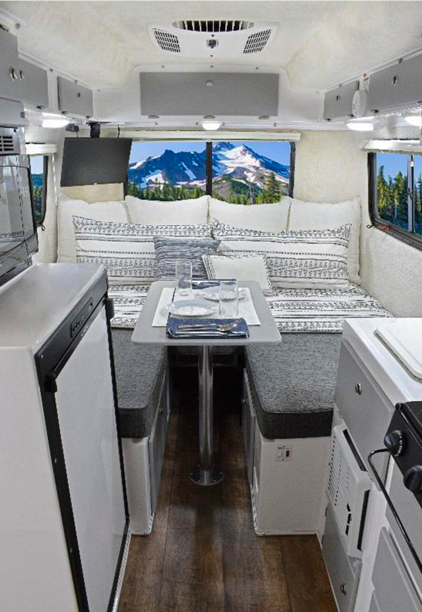 Modern interior of a Casita travel trailer