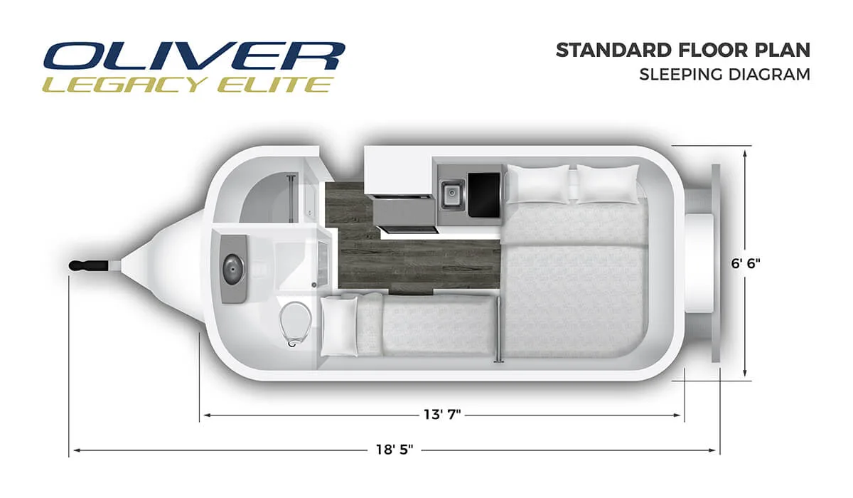 Floorplan of a Oliver fiberglass Travel Trailer