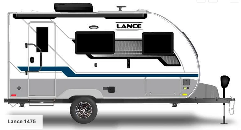 Illustration of the exterior of a Lance 1475 lightweight travel trailer.