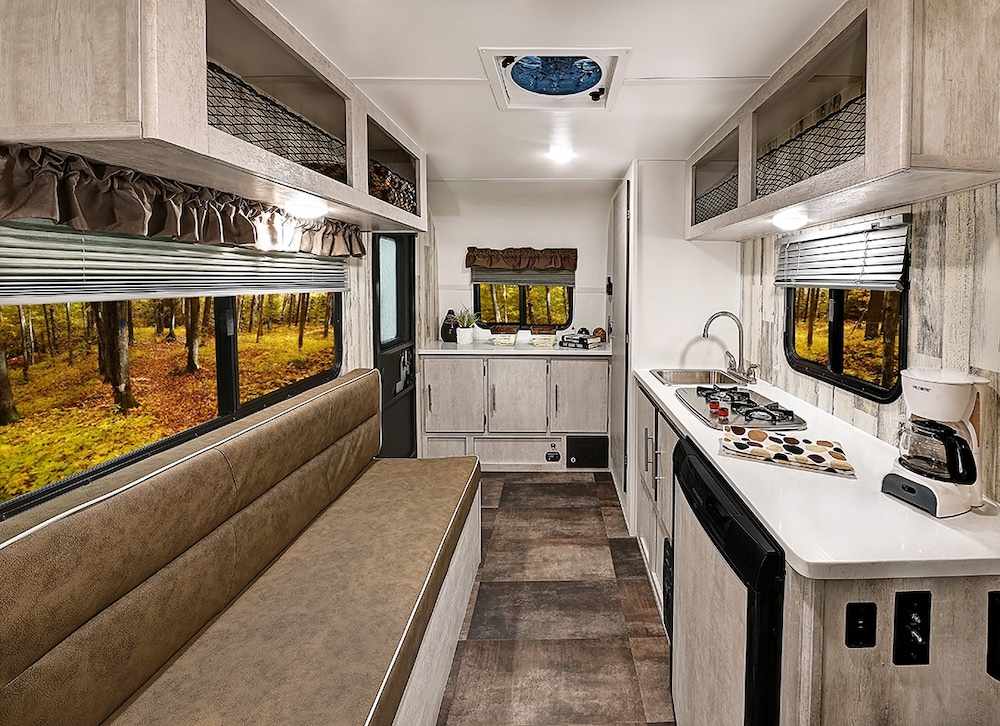 Interior of a Rove Lite Ultra Lightweight travel trailer.