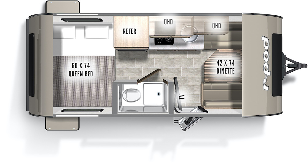 Layout plan of a small lightweight travel trailer.