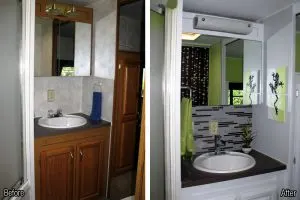 RV Bathroom Renovations - brighten things up with paint and a new splash back.