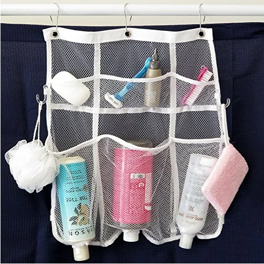 Small Bathroom Storage Ideas - This shower pocket organizer makes for a quick and solution of where to put all your stuff!