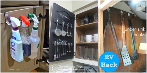 Small Kitchen Storage Ideas - Add hooks (either over cupboard door, fixed or command) and make the most of some of that wasted space.