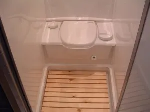 Small RV Trailers Bathroom - Removable Shower Deck 