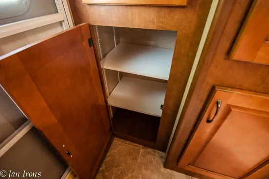 Storage ideas for RV Closets - When you don't have enough space for all your clothes but you still want to look nice while traveling, it's important to organize what space you do have! Add stacking storage bins